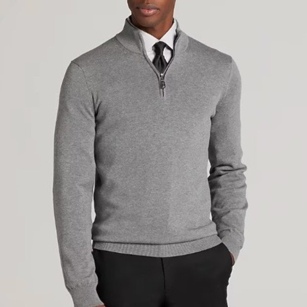 Jos A Bank Pima Cotton Gray Quarter Zip Sweater 2XB Office Normcore Preppy Light